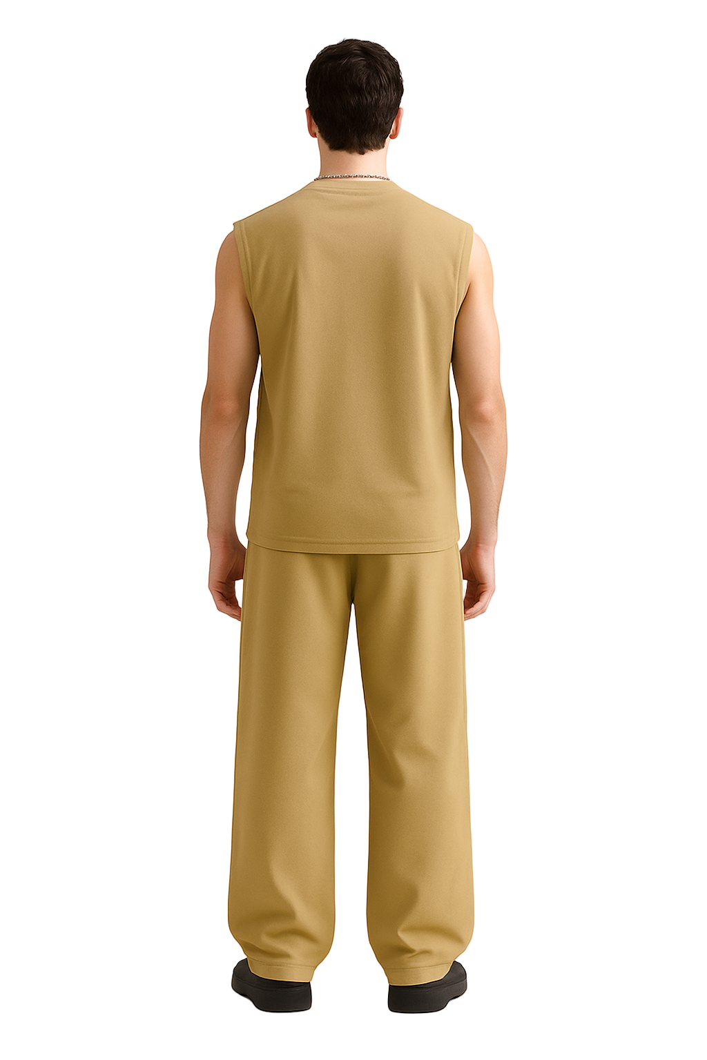 SHREEMSY Beige Lion Graphic Sleeveless Tracksuit Set