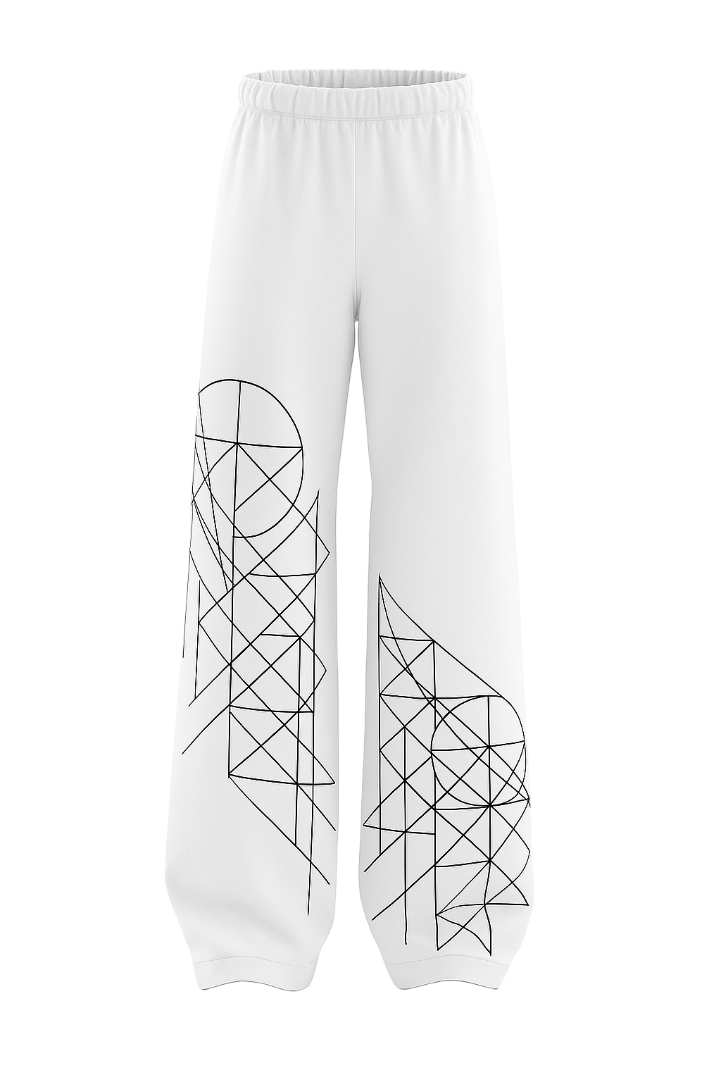 SHREEMSY White Geometric Line Art Baggy Pants