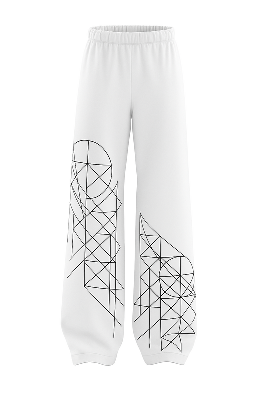 SHREEMSY White Geometric Line Art Baggy Pants