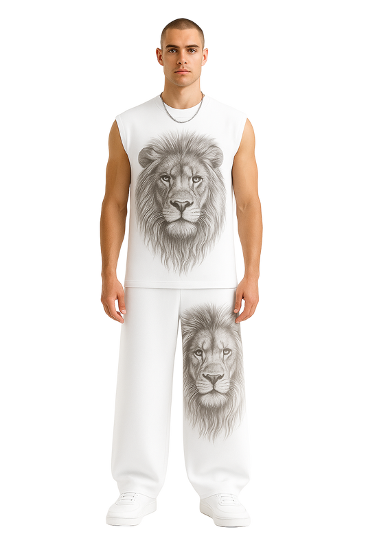 SHREEMSY White Lion Graphic Sleeveless Tracksuit Set